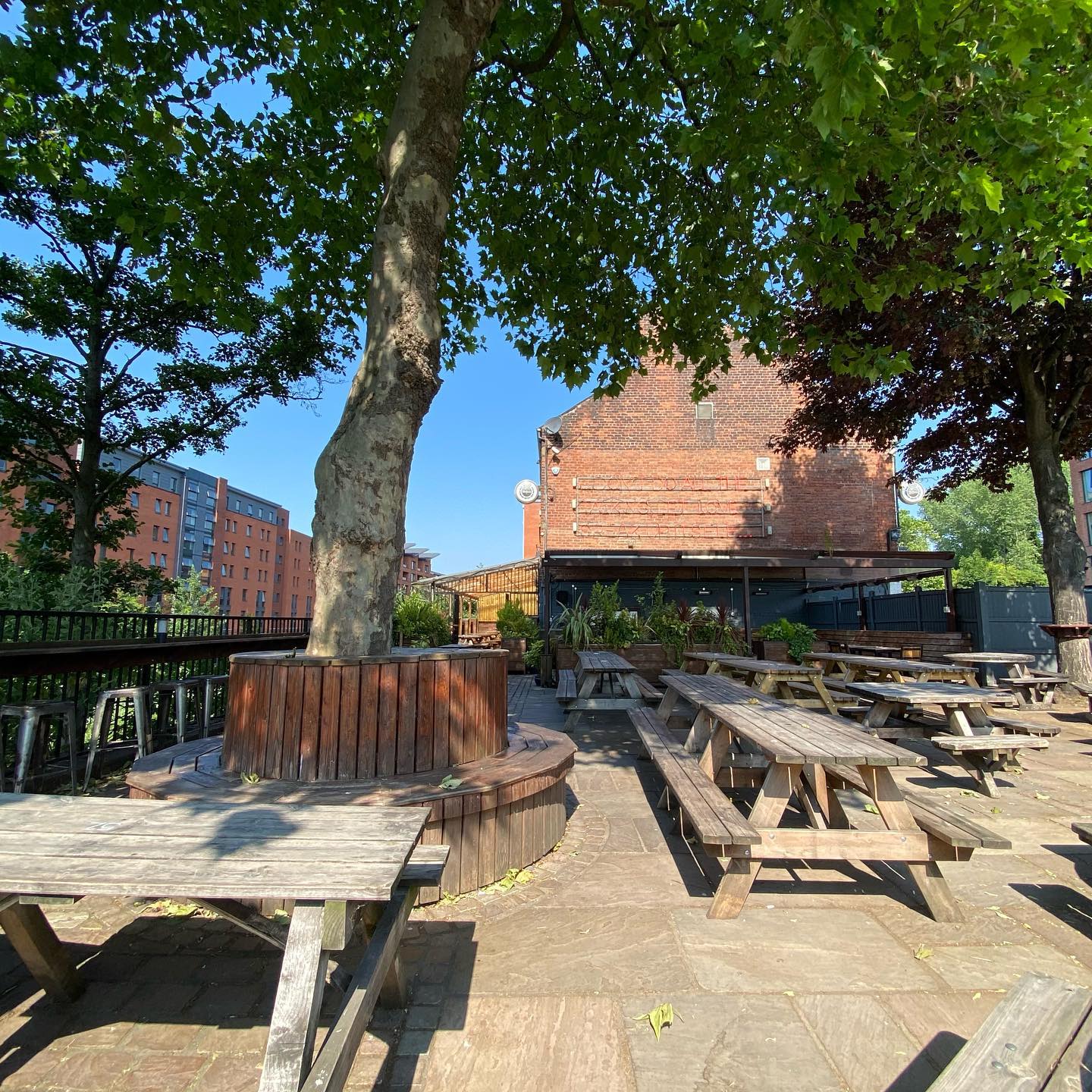 The Riverside Kelham, outdoor garden space in the sunshine Sheffield